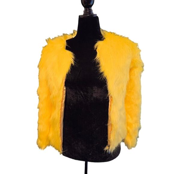 Yellow Faux Fur Zipper Short Jacket with Side Pockets XL NWT